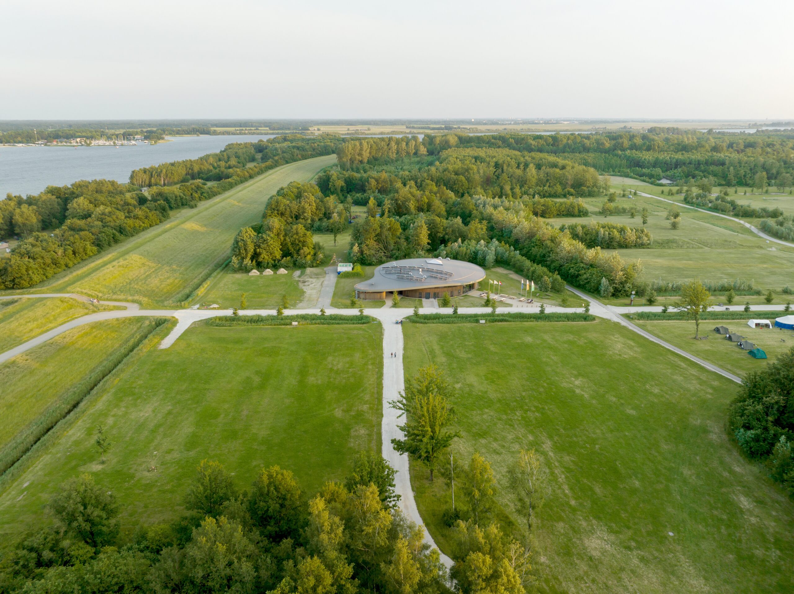 The masterplan for Scouting Nederland's landscape in Zeewolde, designed by MOST Architecture in collaboration with TOMDAVID Architecten