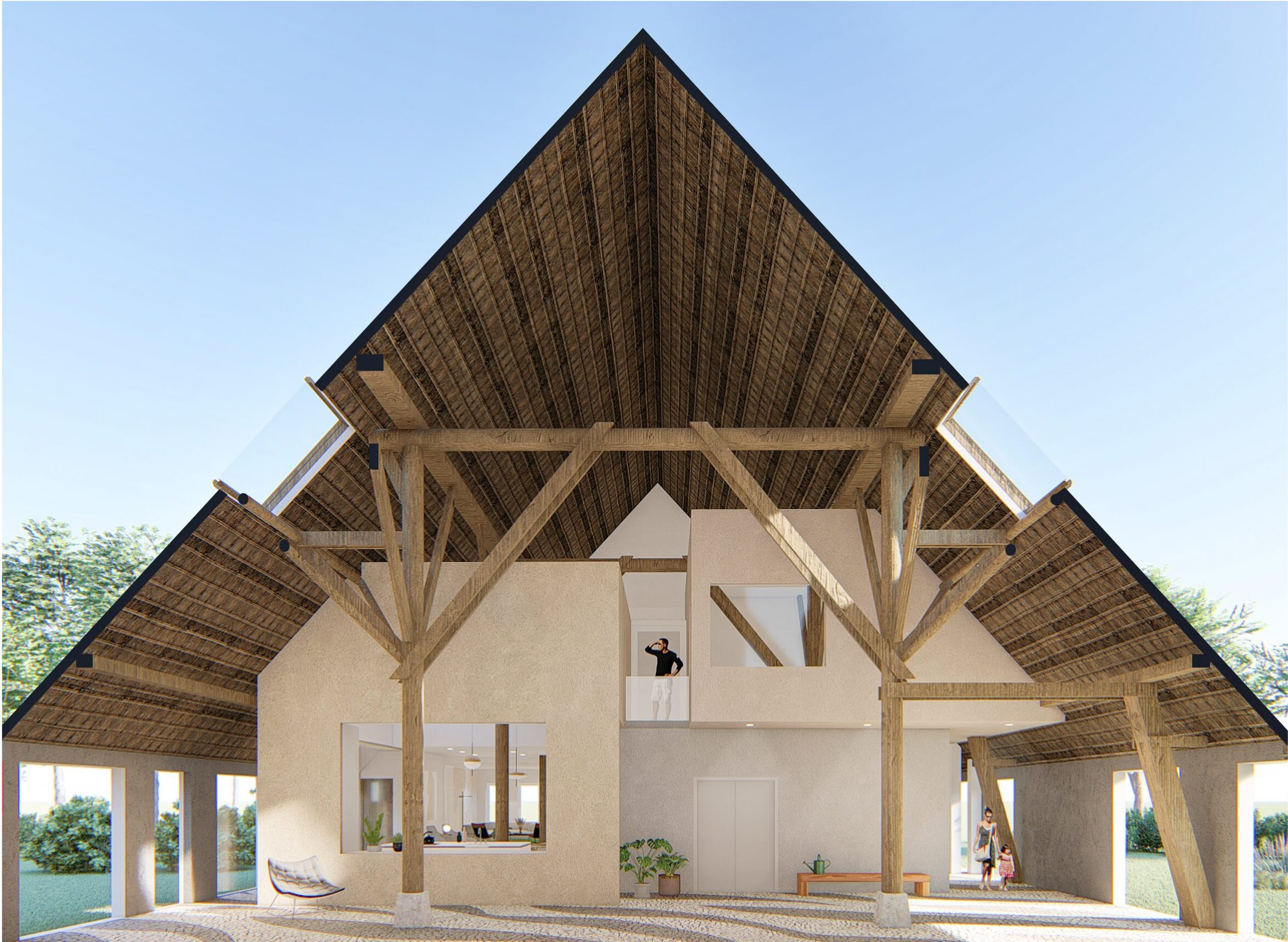 Stacked volumes in bespoke redesign of Frisian farmhouse creating public indoor space by MOST Architecture Rotterdam