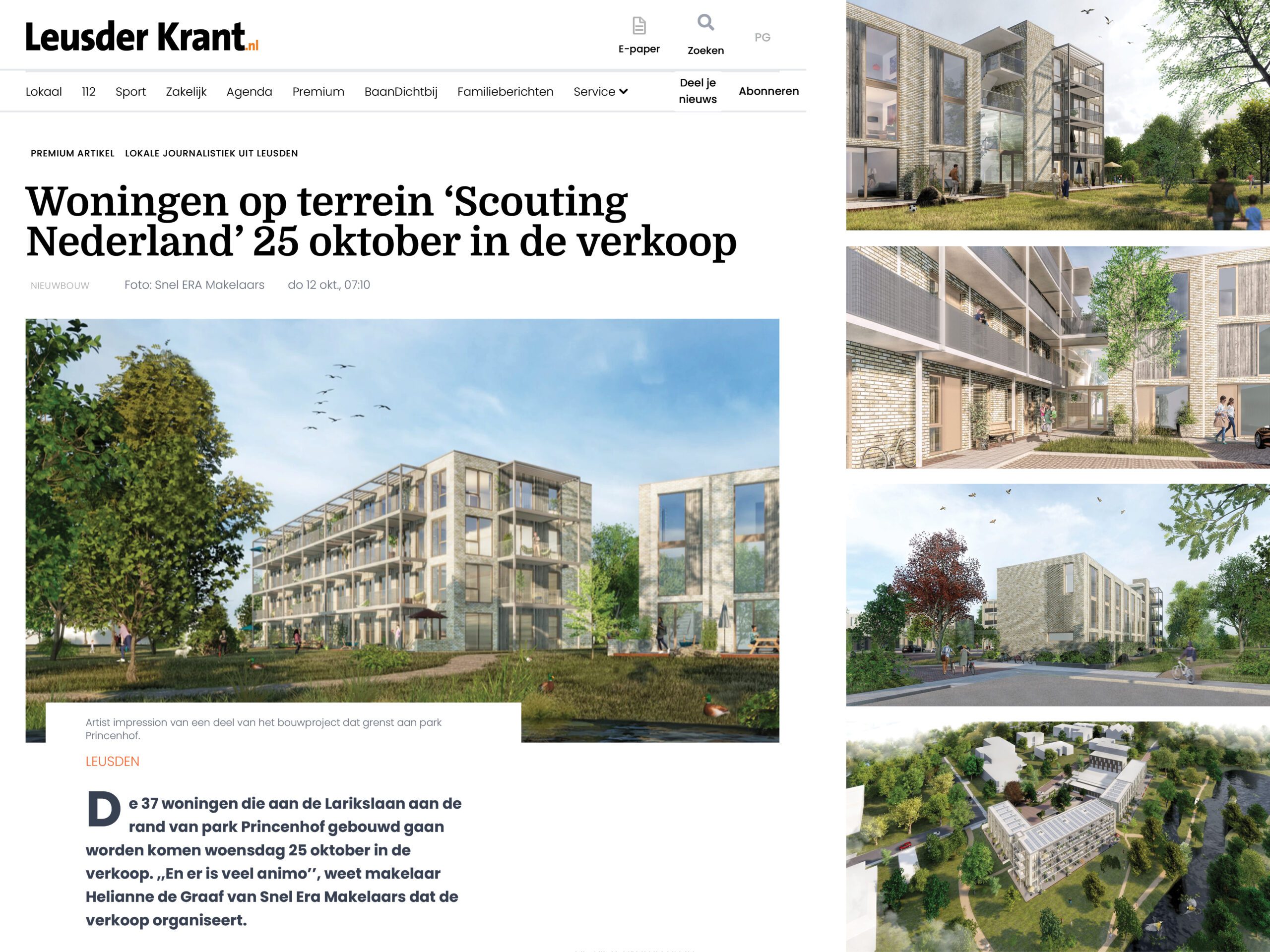 Article in the ''Leusder krant'' about the start of the sale for the housing project Larikspark Leusden, designed by MOST Architecture in collaboration with TOMDAVID Architecten