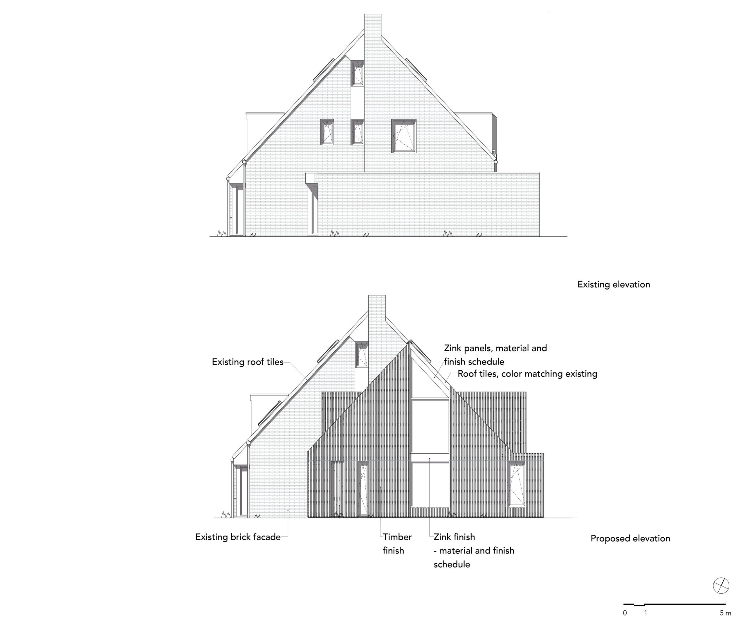 Elevations for the residential extension in IJsselstein, designed by MOST Architecture.