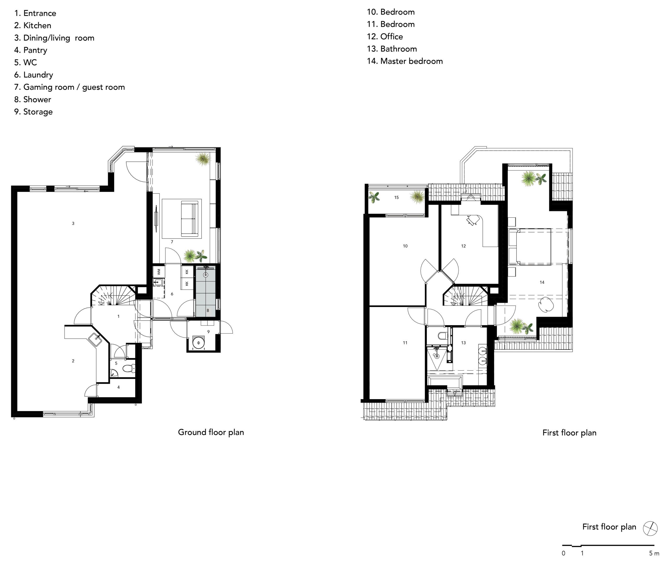 Floor plans for the residential extension in IJsselstein, designed by MOST Architecture.